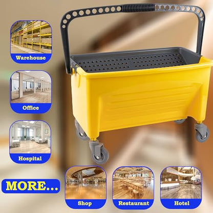 Matthew Cleaning Microfiber Finish Bucket with Sieve,Press Wring Mop Bucket for Microfiber Flat Mops, Mop Bucket with Non-Marking Casters Wheels,44" Yellow - color: 44 Quarts Bucket(yellow)