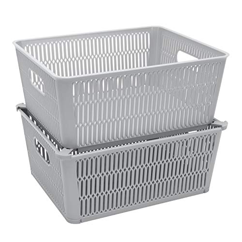 Simplify 2Pk Large Slide 2 Stack It Tote Basket | Storage & Organization | Open Bins with Stackable Capability | Bathroom | Crafts | Pantry | Playroom | Office | Grey - color: Gray, size: Large, style: 2 Pack