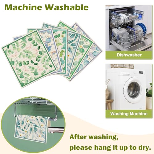 6 Packs Swedish Paper Cloths for Kitchen, Reusable Paper Towels Washable Dish Rags, Highly Absorbent Kitchen Towels Quick Drying Swedish Sponge Cleaning Dish Cloths(Eucalyptus Leaves) - color: Eucalyptus Leaves