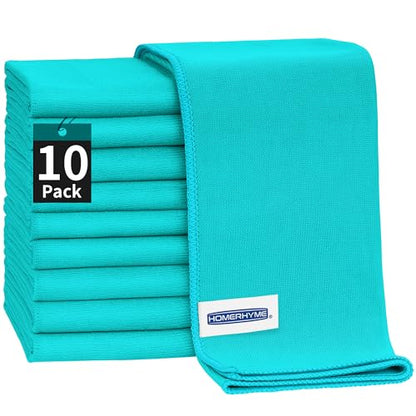Microfiber Cleaning Cloth - 10 Pack Glasses Cleaning Cloth, 16" x 14" Window Cleaning Rags, Streak Free Lint Free Polishing Cloths Wipes for Eye Glass, Stainless Steel, Windshield, Turquoise - color: Turquoise, size: 16" x 14"
