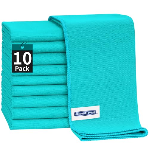 Microfiber Cleaning Cloth - 10 Pack Glasses Cleaning Cloth, 16" x 14" Window Cleaning Rags, Streak Free Lint Free Polishing Cloths Wipes for Eye Glass, Stainless Steel, Windshield, Turquoise - color: Turquoise, size: 16" x 14"