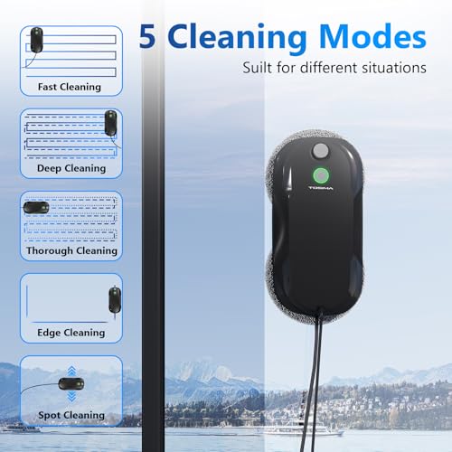 Tosima W5 Window Cleaning Robot, Dual Direction Auto-Spray Smart Window Cleaner with Triple Safety System, Smart Navigation, Remote Control, for All Smooth Surfaces, with 8 Rags, Black Robotic Vacuums