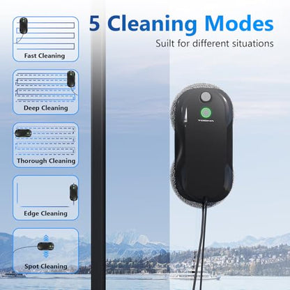 Tosima W5 Window Cleaning Robot, Dual Direction Auto-Spray Smart Window Cleaner with Triple Safety System, Smart Navigation, Remote Control, for All Smooth Surfaces, with 8 Rags, Black Robotic Vacuums