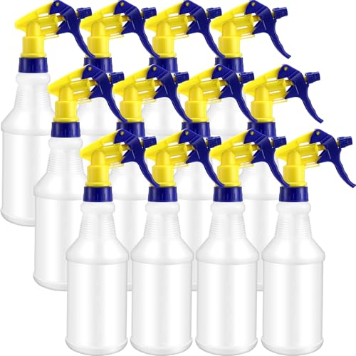 Eccliy 12 Pcs 16 Oz Plastic Spray Bottle, Adjustable Empty Reusable Sprayer for Cleaning, Planting, Water, Bathroom and Kitchen, BBQ, Commercial and Residential (Original,Yellow,Blue) - color: Yellow&Blue, size: Original