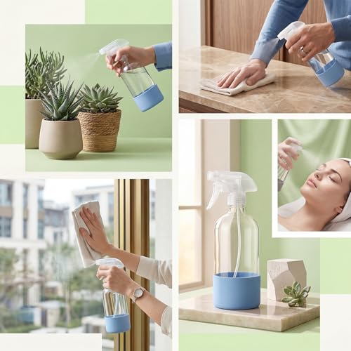 GIRAVO Glass Spray Bottles for Cleaning, 12 Pack 16 oz Refillable | Glass Mister Bottles, Silicone Sleeves, Adjustable Nozzles, Labels & Funnel Included, For Home, Plants, Hair