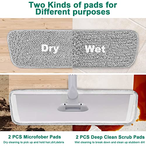 18" Professional Microfiber Mop Floor Cleaning System, Flat Mops with Stainless Steel Handle, 4 Reusable Washable Mop Pads, Wet and Dust Mopping for Hardwood, Vinyl, Laminate (White&Grey) - color: White&grey