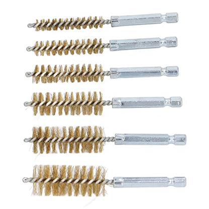 6PCS Brass Bore Cleaning Brush Set 8 19mm Diameter with 1 4 Inch Hex Shank Compatible with Drills for Engine Cylinder Pipe Maintenance - size: Brass Wire (Yellow)