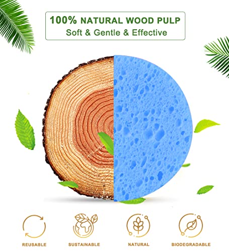 50-Count Compressed Facial Sponges for Daily Cleansing and Gentle Exfoliating, 100% Natural Cellulose Spa Sponge Perfect for Removing Dead Skin, Dirt and Makeup - Blue - color: Blue