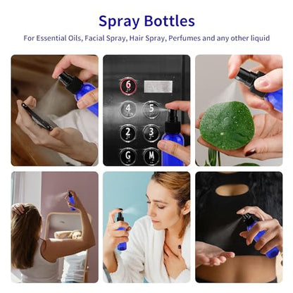 36 Pack Blue Small Spray Bottles 4 oz/120 ml Plastic Spray Bottles, Fine Mist Empty Small Travel Spray Bottle, Refillable Mini Sprayer Empty Bottle Bulk with 10 Funnels and 10 Labels - color: Blue