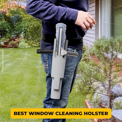 Window Cleaning Side Bucket On a Belt Holster Holds 3 Squeegees and a Washer - color: Grey
