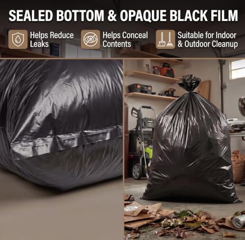 6 Mil Heavy Duty Contractor Trash Bags - 20 Pack Large Clear Construction Garbage Bags for 50/55/60 Gallon (Extra Thick, Tear Resistant) (32" X 52") (Black-6 Mil) - color: Black-6 Mil