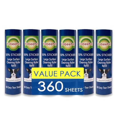 8 inch Large Surface Roller Refill for Scotch-Brite 50% Stickier Lint Roller, Works Great On Pet Hair (60 Sheets per Roll, 6 Pack) - size: 6 pack