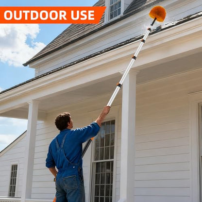 18 FT Cobweb Duster with 3-12 FT Telescoping Pole, Dual Action Flip-Lock & Screw Fixing Design, Washable Reusable Duster for High Ceilings, Fans & Home Cleaning - size: 3-12FT
