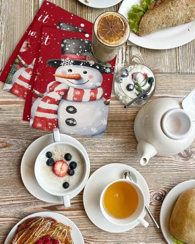 Christmas Red Hand Towels Set, Waffle Weave Kitchen Towels 3 Pieces, Snowman Snowflake Berry Bird Microfiber Hair Face Bath Tea Towel Absorbent Quick Drying Cleaning Dish Cloths, 15.7"x23.6" - color: Red, size: 3PCS,15.7"x23.6"