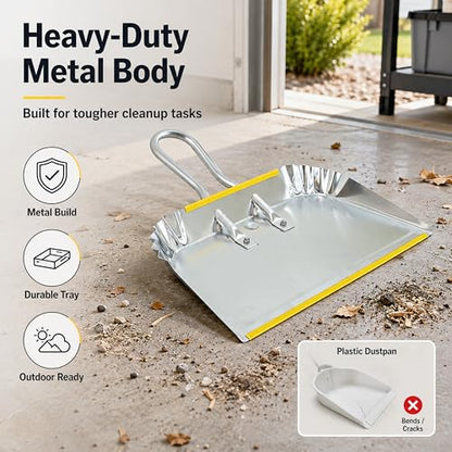 3-Pack 17" Heavy Duty Metal Dust Pans, Wide Dustpans for Household, Easy to Assemble - size: 3 Count (Pack of 1)
