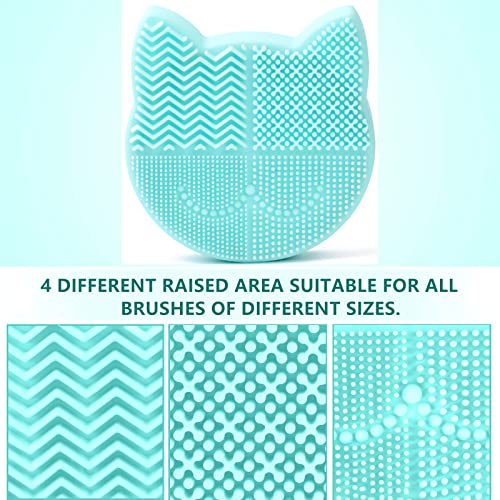 Silicon Makeup Brush Cleaner Mat with Portable Cat Shaped Cosmetic Brush Cleaning Pad Holder - Light Green - color: New Light Green