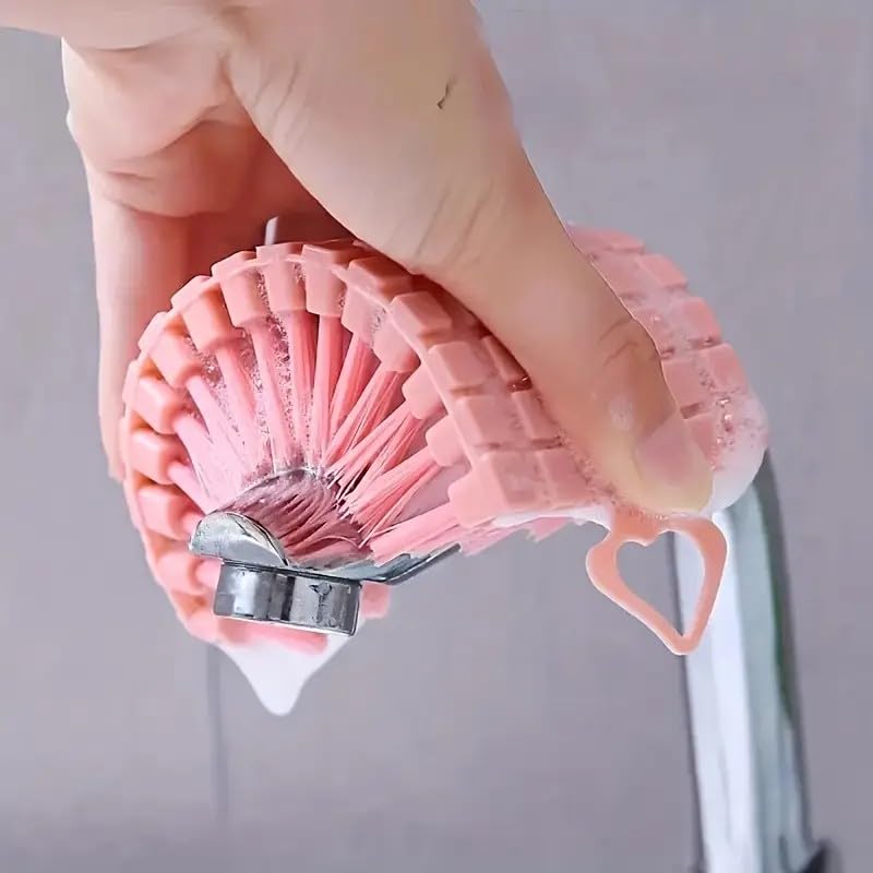 Bendable Scrub Brush, Deep Cleaning for Pool, Tub, Sink Non-Slip Grip, Sturdy Nylon Bristles,1 Pack-Pink