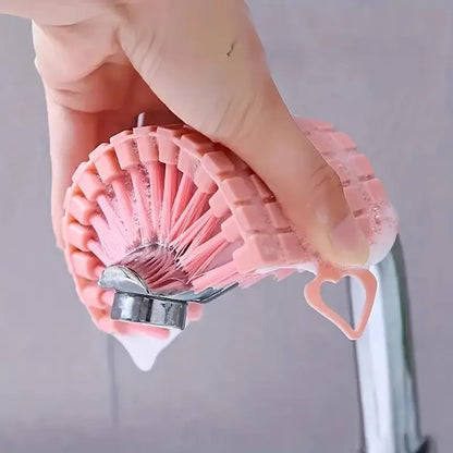 Bendable Scrub Brush, Deep Cleaning for Pool, Tub, Sink Non-Slip Grip, Sturdy Nylon Bristles,1 Pack-Pink