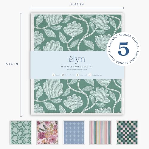 ELYN Swedish Dishcloths, Reusable & Washable Sponge Cloths, Absorbent Cleaning Paper Towels for Kitchen, Dishes, Counters and More, 5 Pack, Painted Petals Pattern - color: Painted Petals & Patterns
