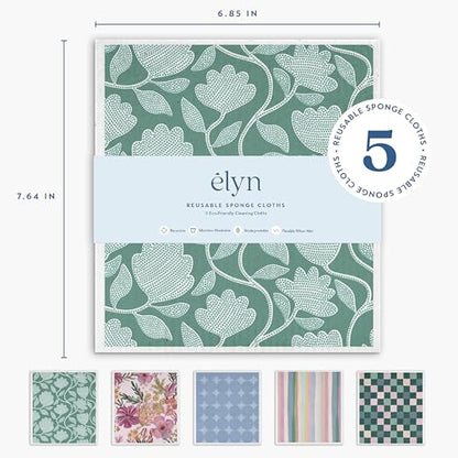 ELYN Swedish Dishcloths, Reusable & Washable Sponge Cloths, Absorbent Cleaning Paper Towels for Kitchen, Dishes, Counters and More, 5 Pack, Painted Petals Pattern - color: Painted Petals & Patterns