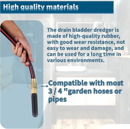 Drain Bladder Unclogger fits 1"to2" Pipes.& 3/4" Garden Hose Shut Off Valve,Drain Cleaning Bladder Unclogs Clogs in Kitchen Sinks, Bathtubs and Swimming Pool Pipes Through High-Pressure Water Flow - style: 1-2 inch