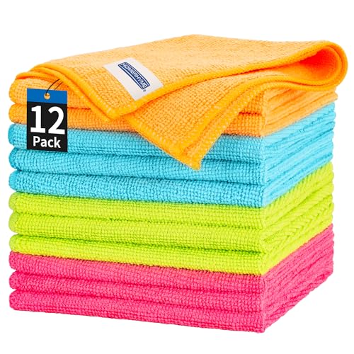 Microfiber Cleaning Cloth, 12 Pack Cleaning Rags, 12" x 12" Microfiber Towel, Lint Free Non-Abrasive Dusting Cloth, Microfiber Towels for Cars Kitchen Garage House Office - color: Multicolor, style: 12 Pack