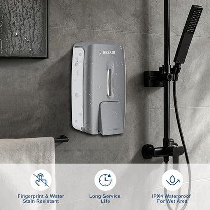 800ml Manual Soap Dispenser Wall Mount with Lock for Bathroom Kitchen 27fl oz Liquid Sanitizer ABS Silver No Drill, 9088 - color: Silver