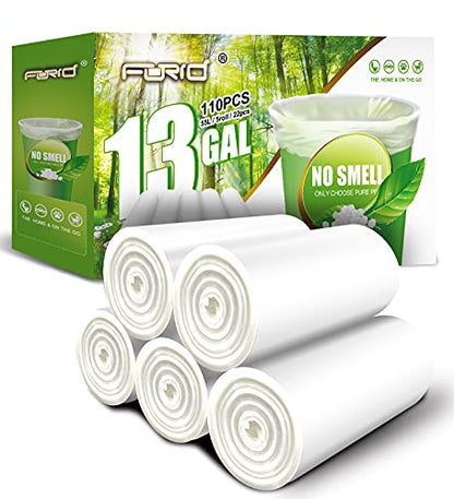 FORID 13 Gallon Trash Bags - Clear Plastic Garbage Bags Medium Tall Trash Can Liners for Kitchen Office Home Waste Bins Unscented One Box with 5 Roll 110 Count 55 Liter - Thick & Durable Trash Bag - style: 13 Gal (110 Count)