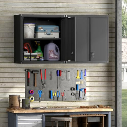 Steel Wall Cabinet, Metal Locking Wall Cabinet, Wall Hanging Metal Cabinet for Garage Tool Storage, Wall Mount Tool Cabinet for Garage, Laundry Room, Pantry, Black - color: 28"h-wall Cabinet / Black