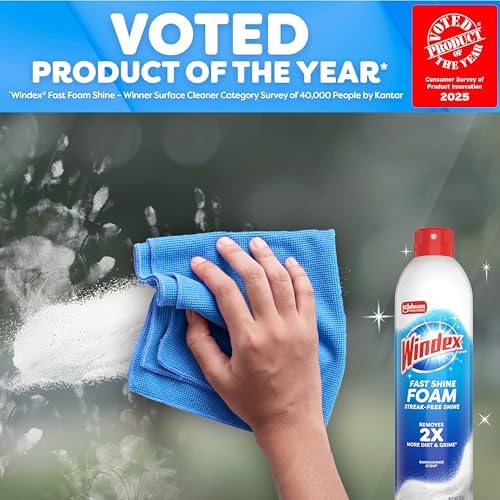 Windex Fast Shine Foam Glass Cleaner, No-Drip Windows, Doors, Mirrors & Countertops Aerosol Cleaning Spray, Streak-Free Shine, Removes Fingerprints, Dust, Dirt, Grime & More 19 oz (Pack of 1) - size: 19 Fl Oz (Pack of 1)