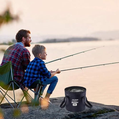 Collapsible Bucket with Handle 5 Gallon Portable Folding Bucket Upgraded Ultra Lightweight Outdoor Basin Pail for Fishing, Camping, Hiking, Car Washing and More (Black, 20L-12L)