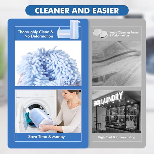 Teletrogy Shoe Washing Machine Bags, Reusable Laundry Bag for Washer and Dryer, Durable Fluffy Fiber Keep Clean, 2 Pairs Adjustable Trees for All Shoes, Blue - color: Blue
