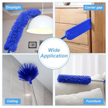 5-in-1 Kit Dusters for Cleaning, Duster with Extension Pole, Extendable Duster with 100 Inches, Microfiber Dusters, Webster Cobweb Duster for Cleaning Ceiling Fans, Furniture, Blinds - Blue - color: Blue
