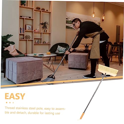 Ipetboom Natural Bristle Broom Soft Floor Brush Stainless Steel Pole Home Cleaning Tool - color: Khaki