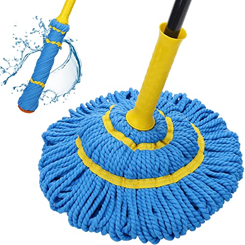 Self-Wringing Twist Mops for Floor Cleaning, Microfiber Floor mop with 57 " Long Handle, Easy Wringing Mop for Hardwood Commercial Household Clean - color: Blue