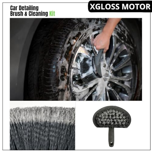 XGloss Motor™ 19-Piece Car Detailing Brush & Cleaning Kit – Drill Brush Set, Detail Brushes, Wheel Brushes, Wash Mitt, Towel, Vent & Dusting Brushes, Applicator Pad & Storage Bag