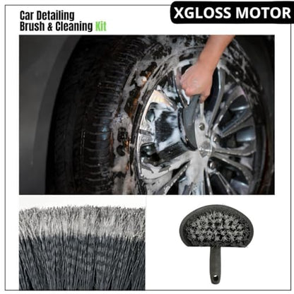 XGloss Motor™ 19-Piece Car Detailing Brush & Cleaning Kit – Drill Brush Set, Detail Brushes, Wheel Brushes, Wash Mitt, Towel, Vent & Dusting Brushes, Applicator Pad & Storage Bag