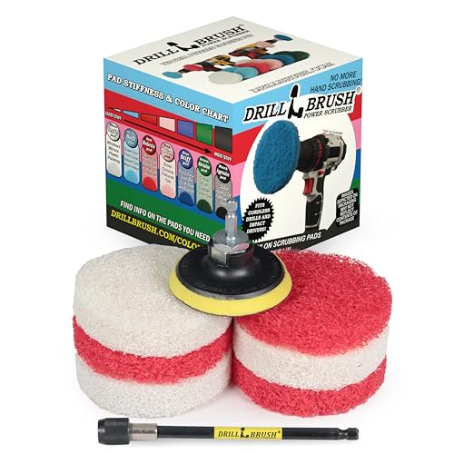Drill Brush - Drill Attachment - Bathroom - Power Scrubber Pads - Cleaning Pads - Bath - Shower Door - Scouring Pad Kit - Bath Mat - Bathroom Sink - Shower Cleaner - Vinyl Flooring - Scrub Pads - color: 3X White Pads 3X Red Pads