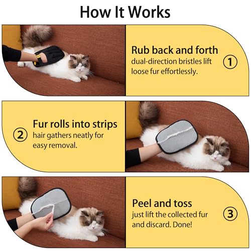 2Pcs Pet Hair Removal Glove – Reusable 5-Finger Electrostatic Fur Remover for Cats & Dogs – Washable Multi-Surface Cleaning Glove (2Pcs_Black & Gray) - color: 2Pcs_Black & Gray