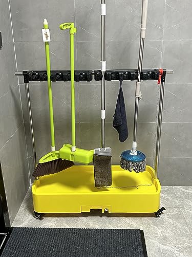 Cleaning Tool Cart Storage For Hotels Restaurant Schools and Home Office, Stand Alone Mop and Broom Holder for Bathroom/ Kitchen/ Laundry Room, Quick Drainage ( Color : Style-1 , Size : 8 Pole Clip ) - color: Style-1, size: 8 Pole Clip