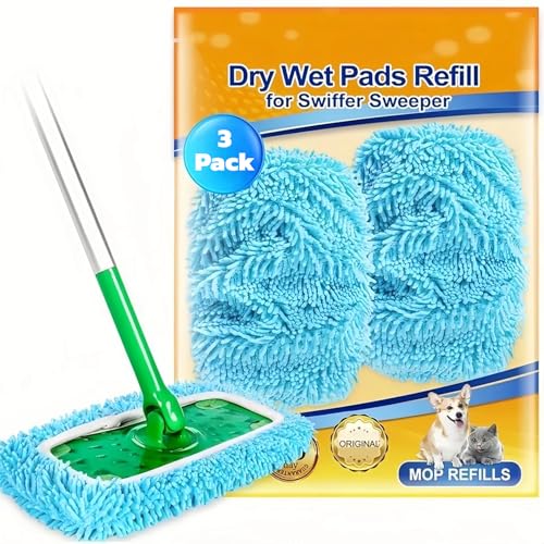 Reusable Microfiber Mop Pads, 3Pcs Replacement Compatible with Swiffer Sweeper Mop, Refills & Washable Dry Sweeping Cloths for Surface Hardwood Floor Cleaning(Blue) - color: Blue