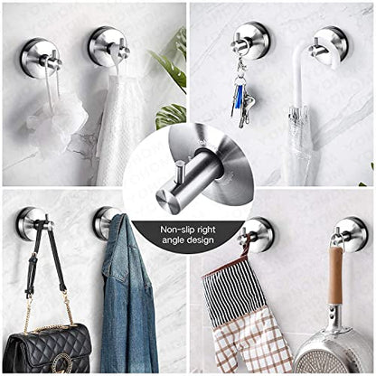 YOHOM Vacuum Suction Cup Hooks Shower Towel Holder Bathroom Shower Hook Brushed Stainless Steel Suction Towel Rack Kitchen Storage Organizer for Bathrobe Loofah Washcloth 4Pcs - color: 4 Brushed