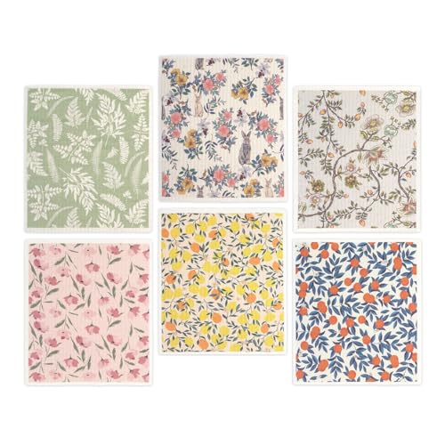 YoulerTex Swedish Dishcloths Dish Towels Set: 6 Packs Cellulose Sponge Cloths Reusable Cleaning Cloths for Kitchen Absorbent Reusable Paper Towels Dish Cloth Non-Scratch No Odor (Fruit Flower) - color: 01 Fruit Flower