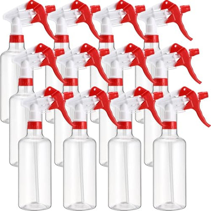 Eccliy 12 Pcs 16 Oz Plastic Spray Bottle, Adjustable Empty Reusable Sprayer for Cleaning, Planting, Water, Bathroom and Kitchen, BBQ, Commercial and Residential (Clear,Red) - color: Red, size: Clear
