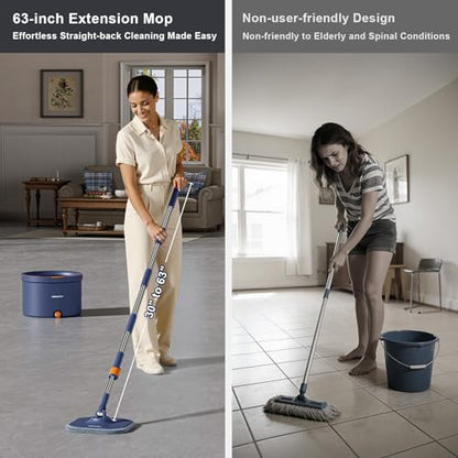 HoMettler Spin Mop and Bucket Set, Mop Bucket with Separate Dirty Water System, Deep-Cleaning Mops for Floors/Wall, Versatile Mops (Spin Mop Set with Triangular Head) - size: Spin Mop Set with Triangular Head