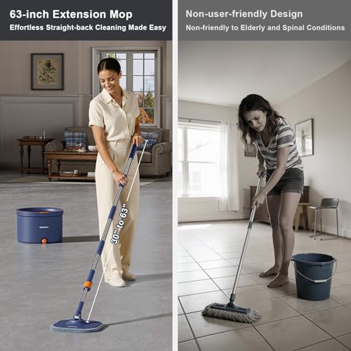 HoMettler Spin Mop and Bucket Set, Mop Bucket with Separate Dirty Water System, Deep-Cleaning Mops for Floors/Wall, Versatile Mops with 6 Microfiber Mop Pads - size: Spin Mop Set with 6 Pads