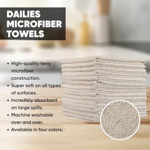 Microfiber Wholesale Dailies Microfiber Cleaning Cloths | 15-Pack (Beige) 12"x10" | Fits TowelNest Dispenser | Reusable, Absorbent, Washable | Eco-Friendly Paper Towel Alternative - color: Beige, size: 15 Count (Pack of 1)