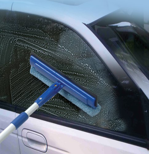 Superio Window Washer and Silicone Squeegee, Auto Easy Grip Extendable Handle Micro-fiber Washer with Rubber Squeegee