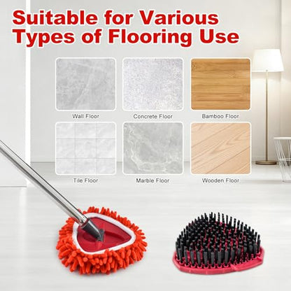 Mop Heads Replacements for O Ceda, Replace Head for Oceda Easywring 1 Tank,3 Spin Mop Replacement Head 1 Scrub Brush and 1 Base Deep Cleaning & Machine Washable - color: Red