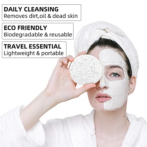 60-Count Compressed Facial Sponges|100% Natural Kickleen Cellulose Cosmetic Spa Sponges for Daily Facial Cleansing|Makeup and Mask Removal | Exfoliating | Skin Massage | Pore Exfoliation(White) - color: White